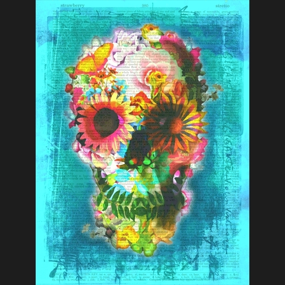 Blue Garden Bright Sugar Skull Dictionary Print - Picture 4 of 4